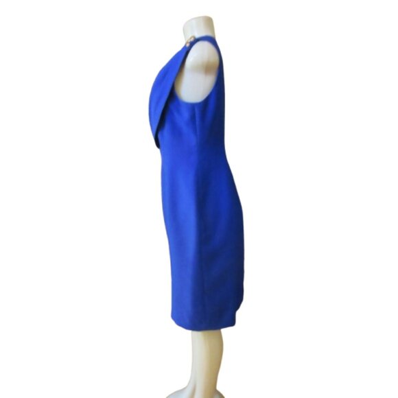 Kay Unger New York Blue/Purple Draped Shoulder Dress Size 10 With Gold Accents - Picture 4 of 6